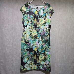 New York & Company Black Painted Floral Fitted Dress / Shift Dress / Size XL